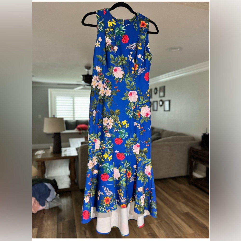 Calvin Klein Crepe Stretch Vibrant Floral Sleeveless Hi Lo Dress Women’s
